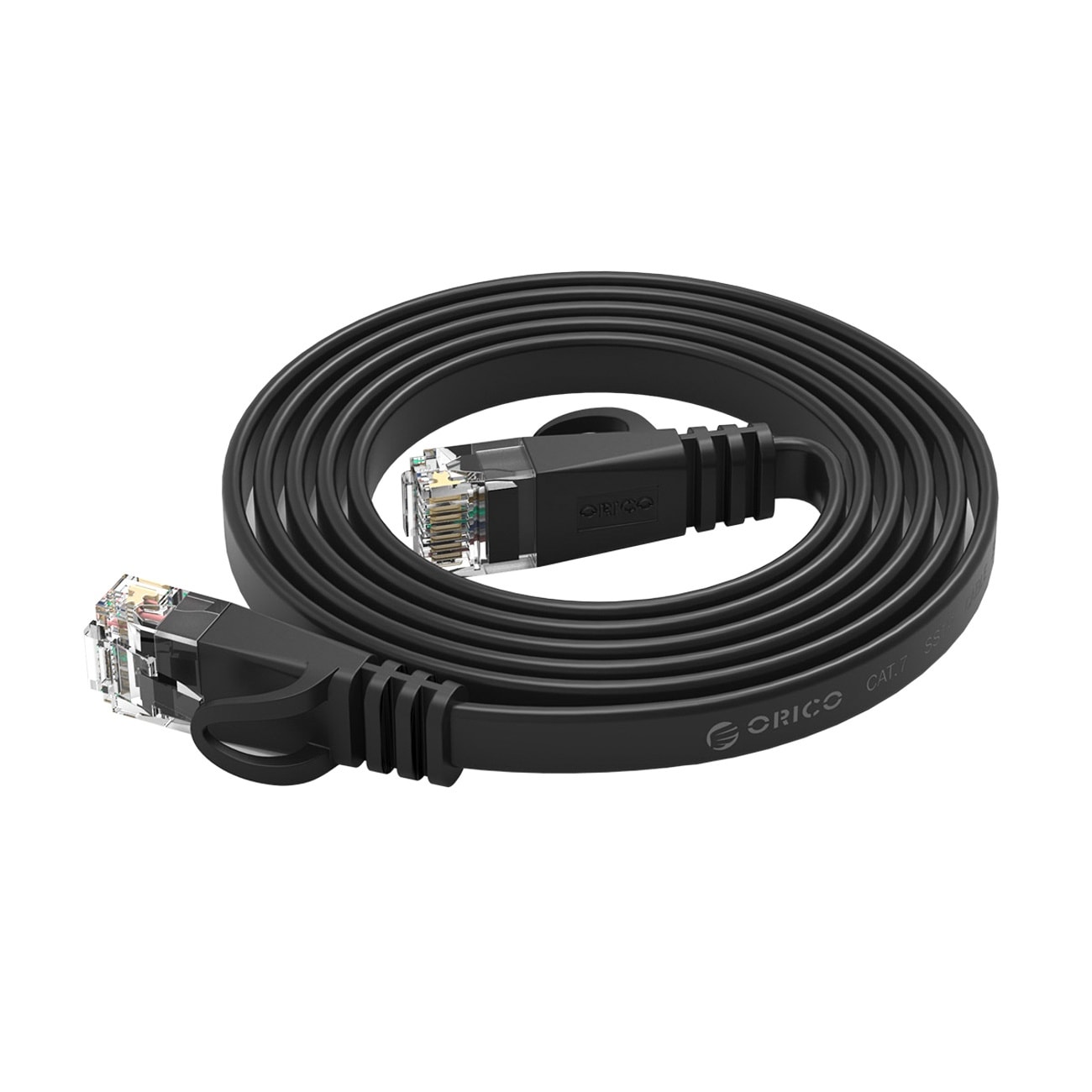 Orico PUG-C7B CAT7 10 Gbps RJ45 Ethernet-netværkskabel til internet og LAN, fladt, 15 m – sort