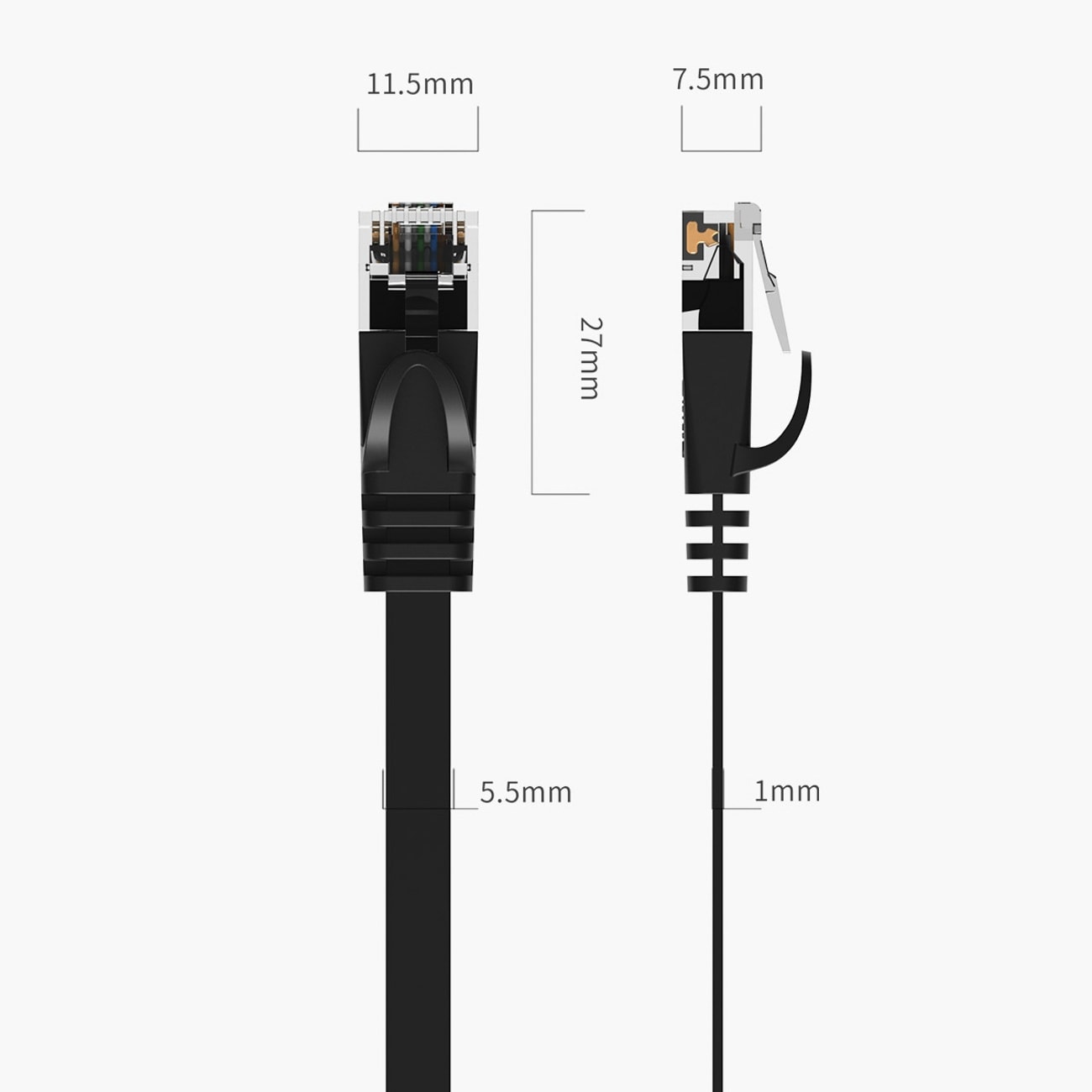 Orico PUG-C7B CAT7 10 Gbps RJ45 Ethernet-netværkskabel til internet og LAN, fladt, 15 m – sort