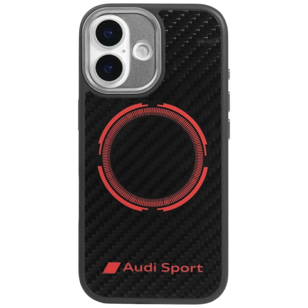 Audi RSQ MagSafe-etui i kulfiber med rød cirkel til iPhone 17 – sort