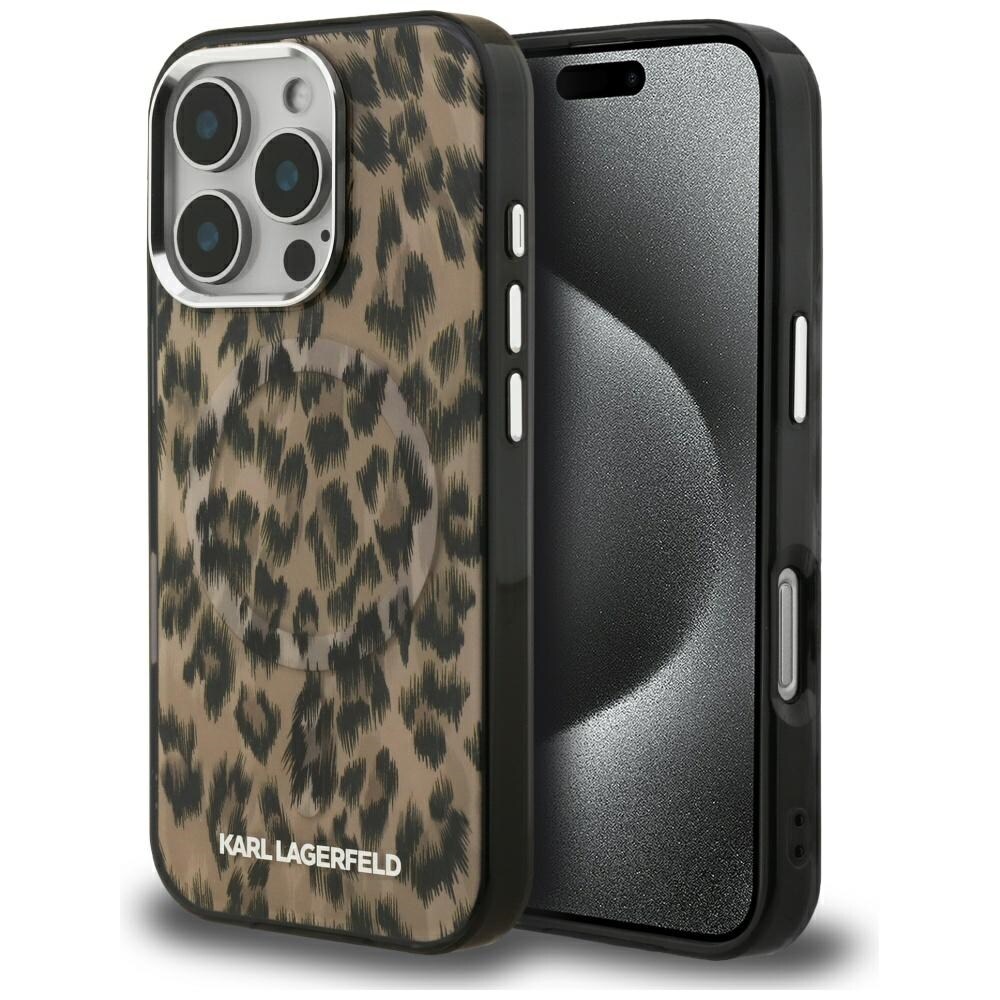 Karl Lagerfeld IML MagSafe-etui med leopardmønster til iPhone 16 Pro Max – brun