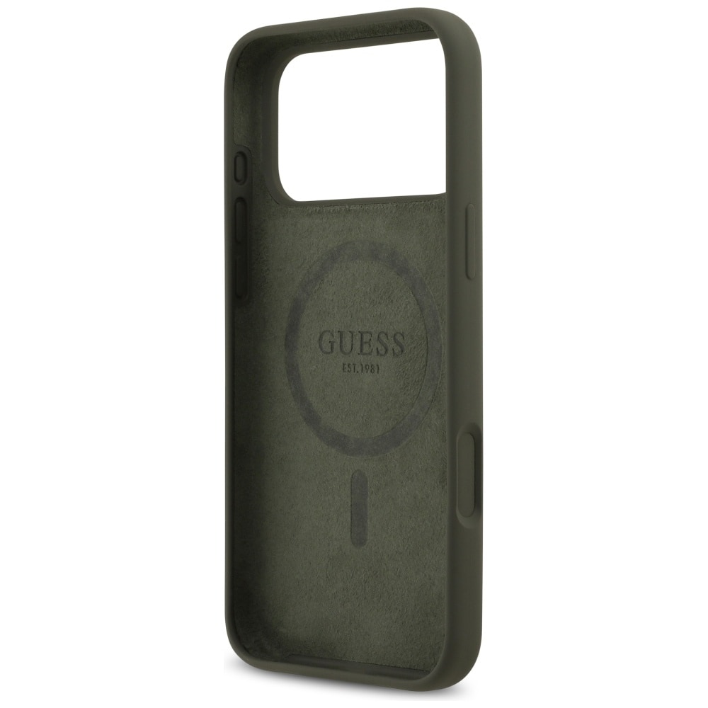 Guess MagSafe-etui med trekantet silikonelogo til iPhone 17 Pro Max – grøn