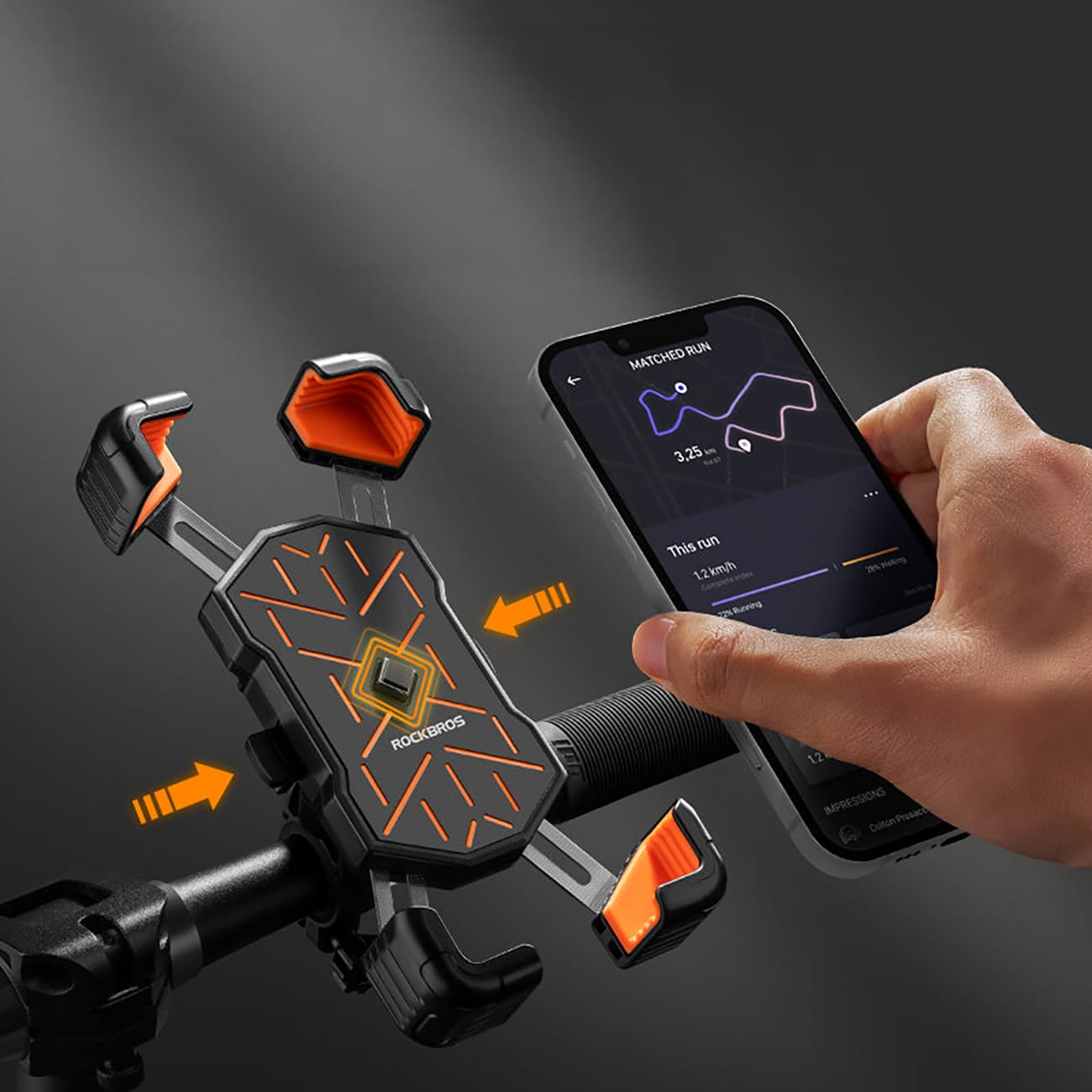 Rockbros HW-117 telefonholder til styrklemme – sort og orange