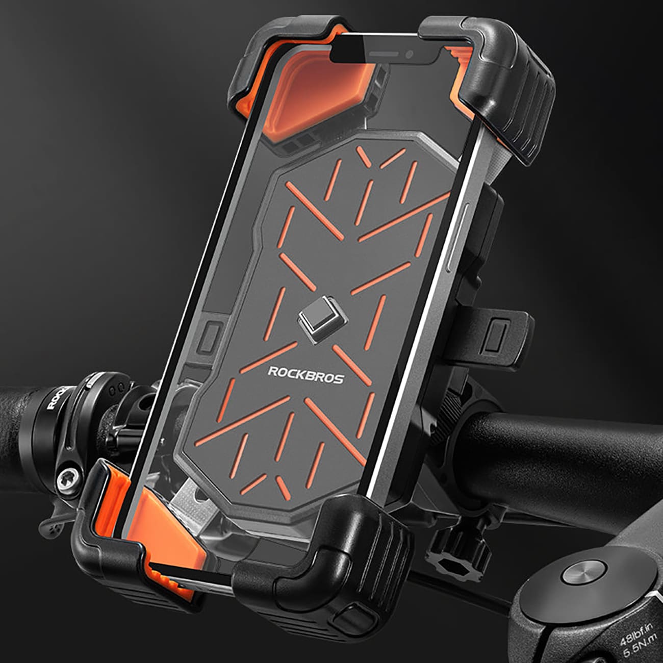 Rockbros HW-117 telefonholder til styrklemme – sort og orange