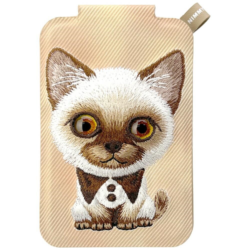 Nimmy New Big-Eye Cute Pets 2.0 Magnetisk tegnebog med kat-motiv og telefonholder – brun