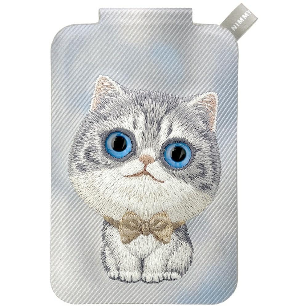 Nimmy New Big-Eye Cute Pets 2.0 Magnetisk tegnebog med kat-motiv og telefonholder – Grå