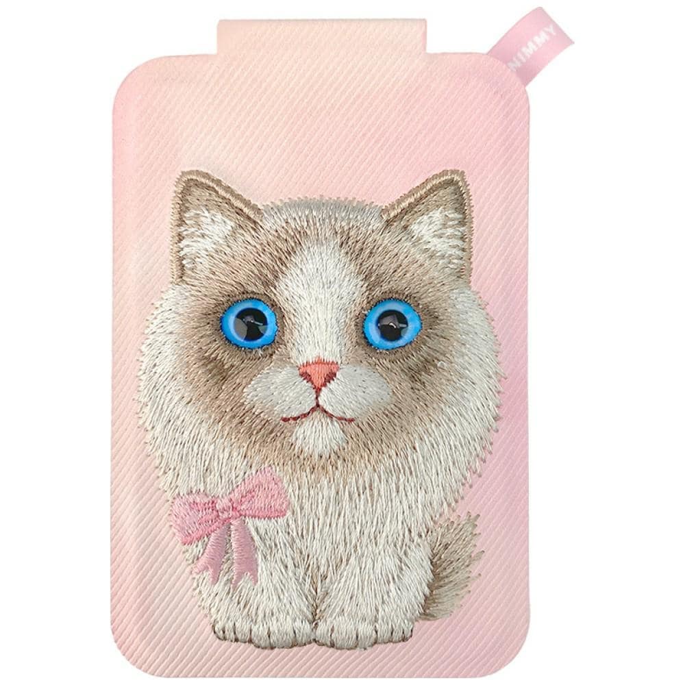 Nimmy New Big-Eye Cute Pets 2.0 Magnetisk tegnebog med kat-motiv og telefonholder – lyserød