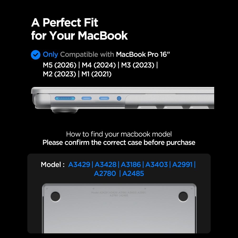 Spigen AirSkin-etui til MacBook Pro 16" 2021 / 2023 / 2024 / 2025 / 2026 – Gennemsigtig, mat