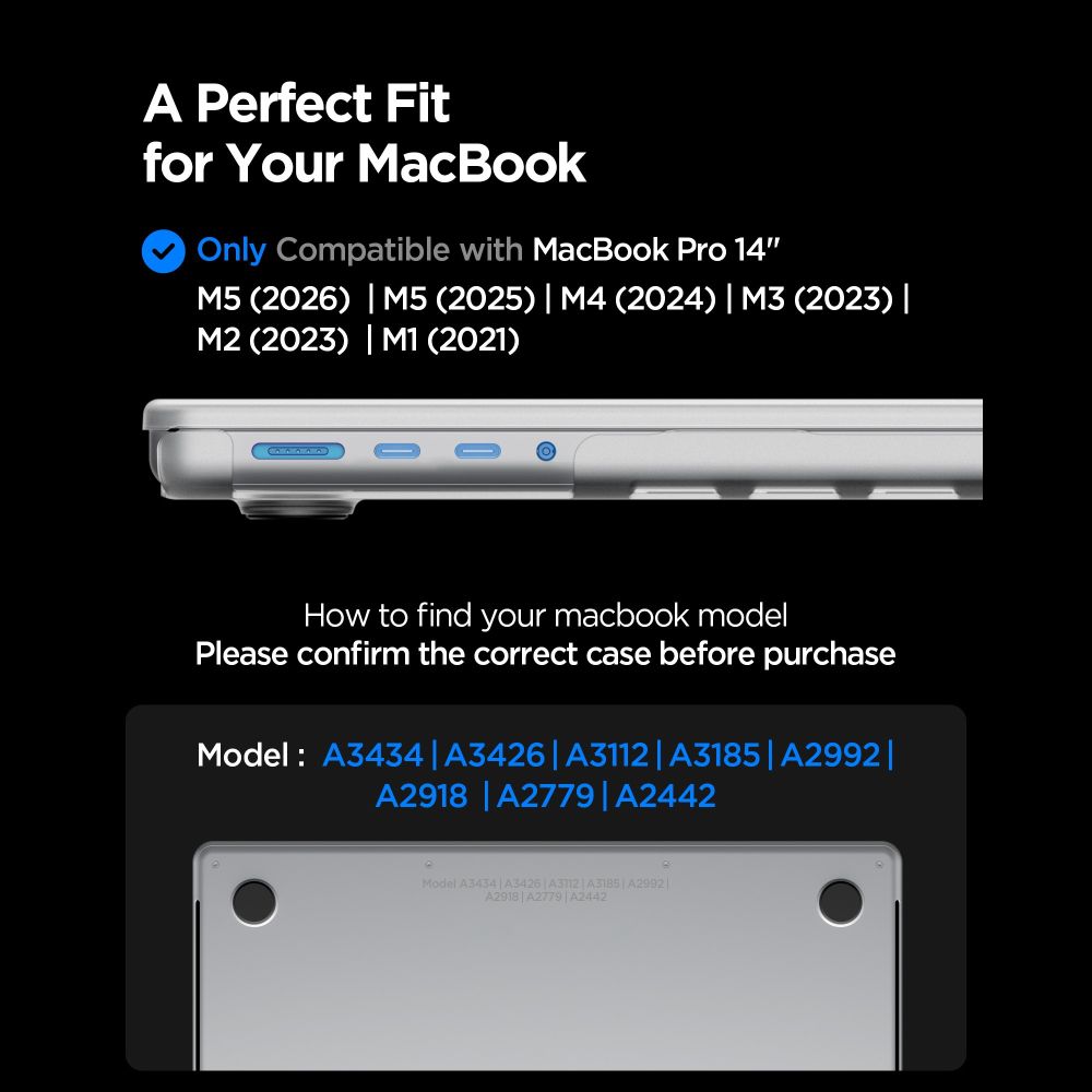 Spigen AirSkin-etui til MacBook Pro 14" 2021 / 2023 / 2024 / 2025 / 2026 – Gennemsigtig, mat