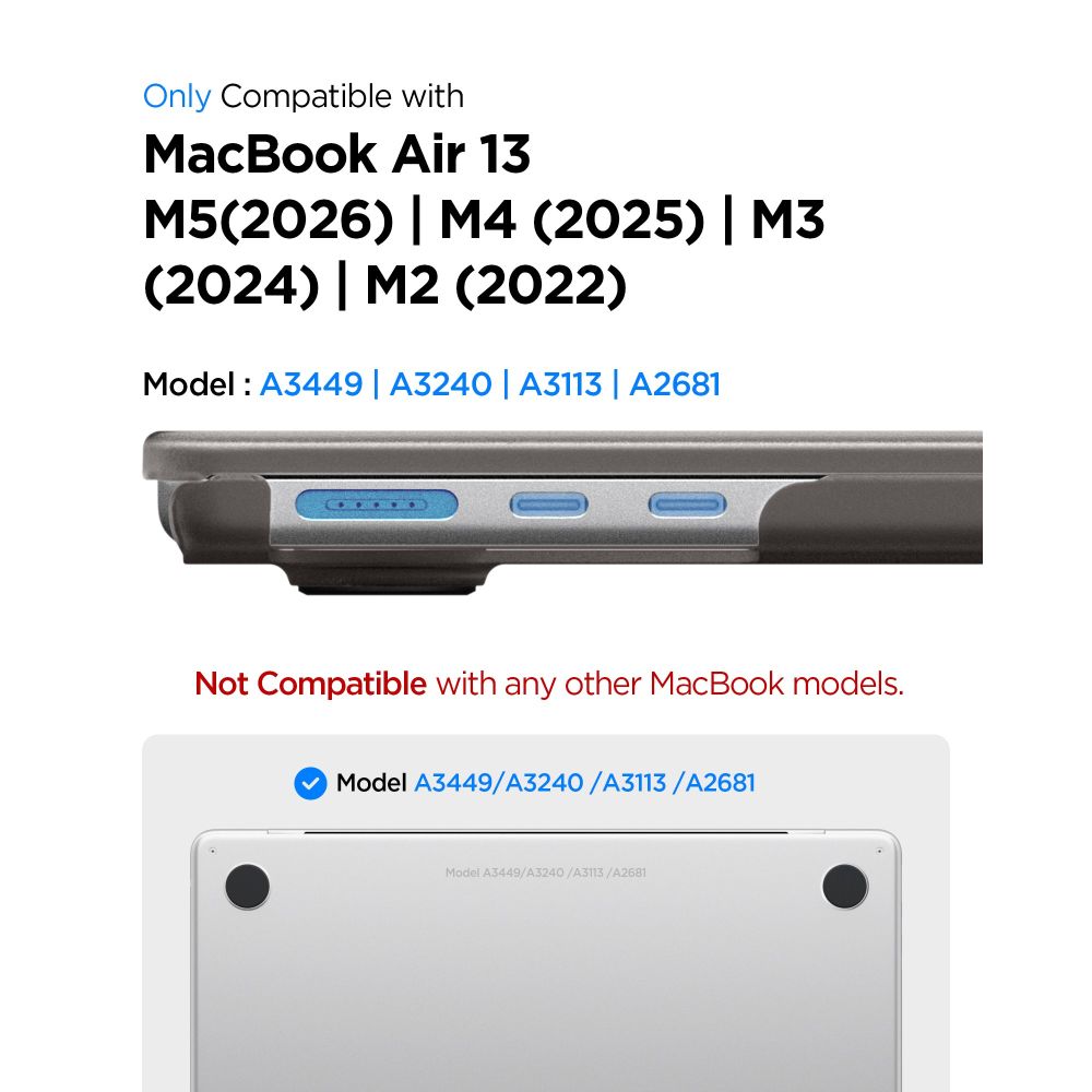 Spigen AirSkin-etui til MacBook Air 13" 2023–2024–2025–2026 – Halvgennemsigtigt