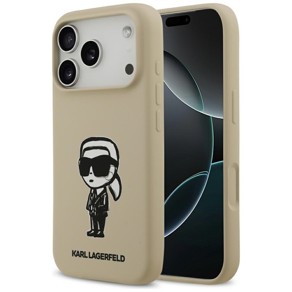 Karl Lagerfeld silikone-etui med Karl-skitse og logo til iPhone 17 Pro – MagSafe – brun