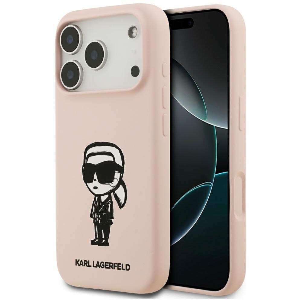 Karl Lagerfeld silikone-etui med Karl-skitse og logo til iPhone 17 Pro Max – lyserød