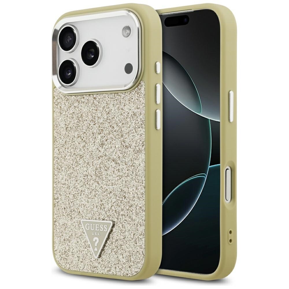 Guess Glitter Triangle Logo MagSafe-etui til iPhone 17 Pro – Guld