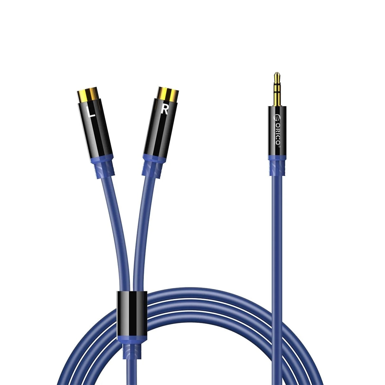 Orico AXRF lydkabel, 3,5 mm mini-jack til 2x RCA-hunstik, 2 m – blå
