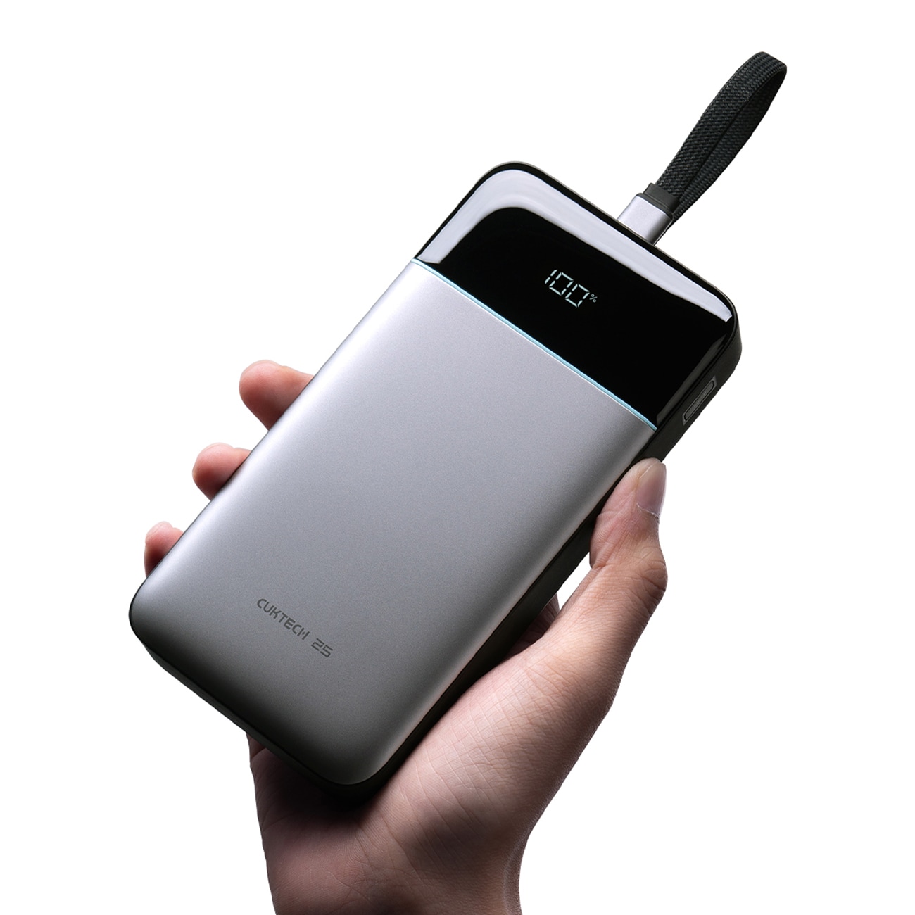 Cuktech LPB252N 120 W 25.000 mAh powerbank med indbygget USB-C-kabel – grå