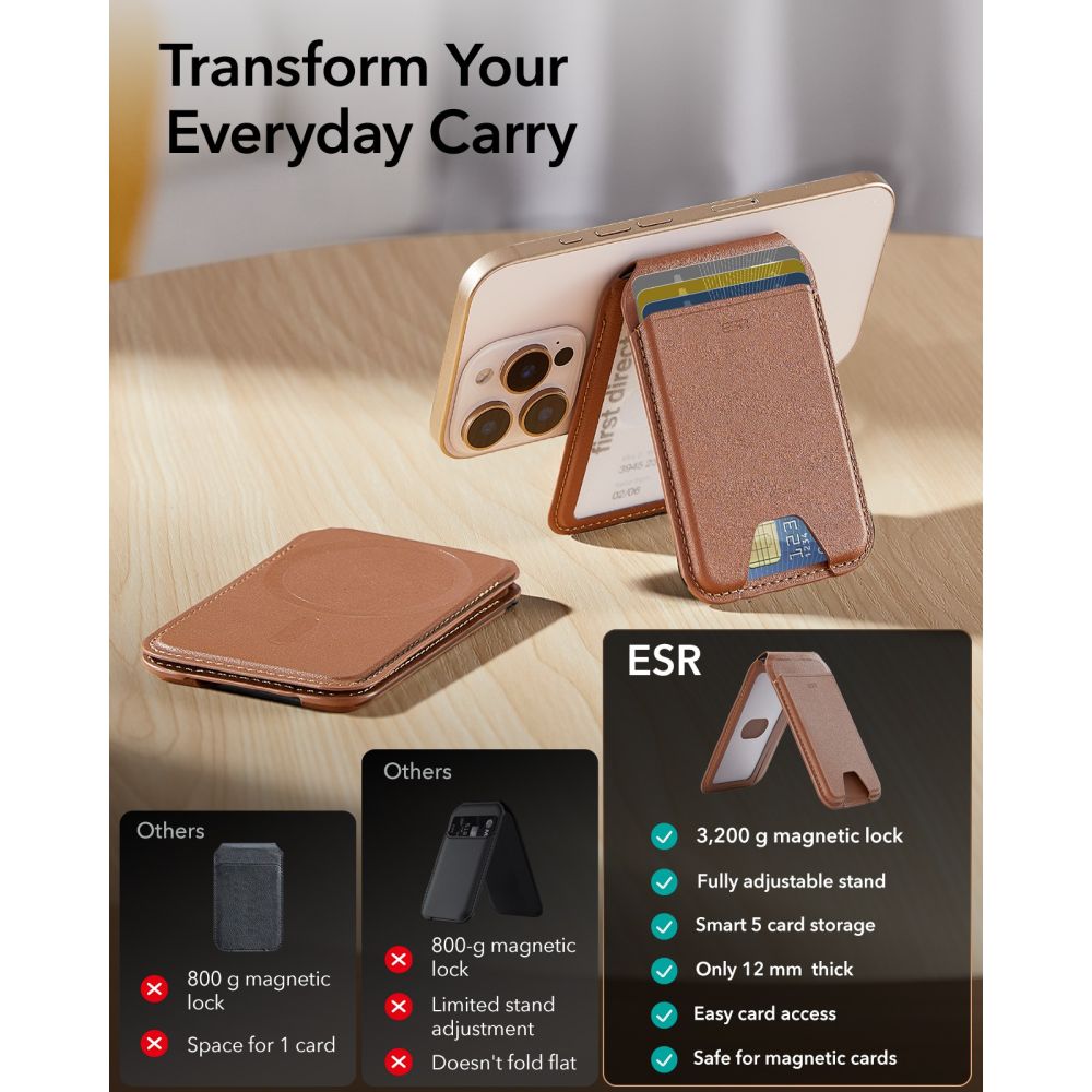 ESR Classic RFID-magnetisk tegnebogsstativ med MagSafe til telefon – brun