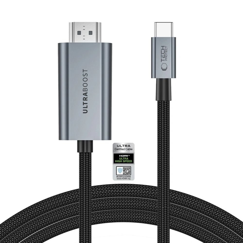 Tech-Protect UltraBoost USB-C til HDMI 2.1-kabel, 200 cm, 8K, 60 Hz – grå
