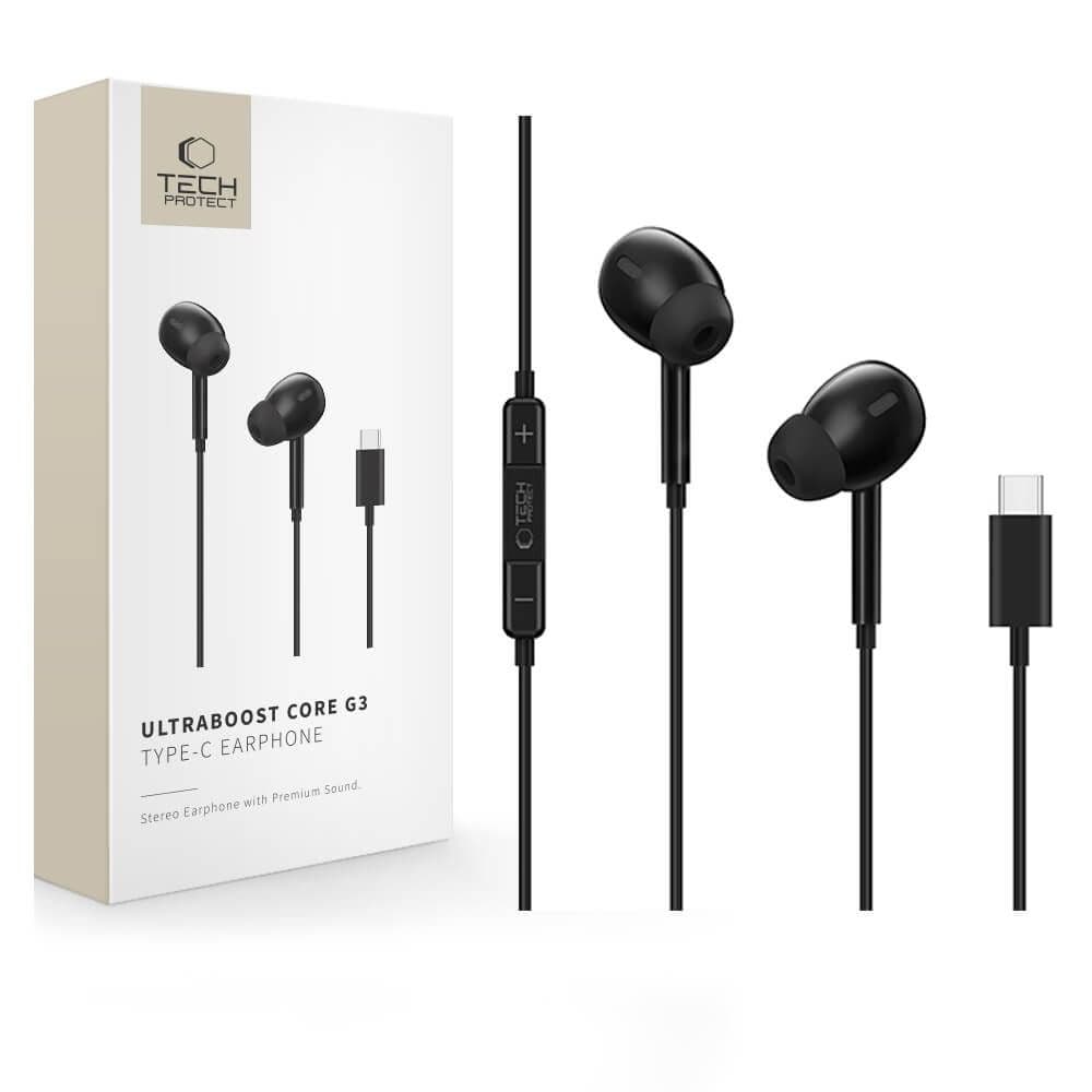 Tech-Protect Ultraboost Core G3 USB-C-hovedtelefoner med ledning – Sort
