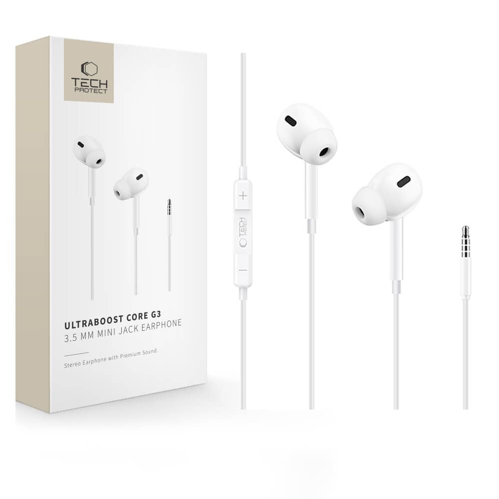 Tech-Protect Ultraboost Core G3 Mini-jack-hovedtelefoner med ledning – hvid