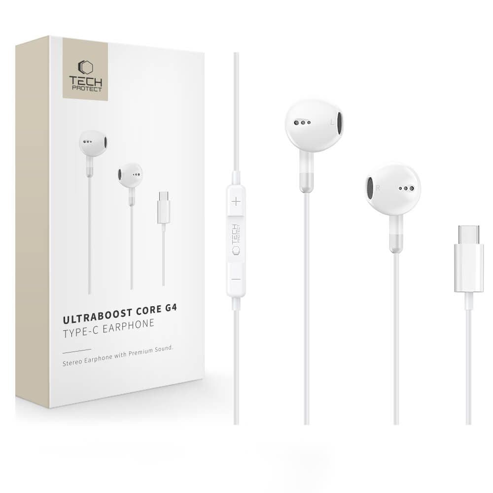 Tech-Protect Ultraboost Core G4 USB-C-hovedtelefoner med ledning – hvid