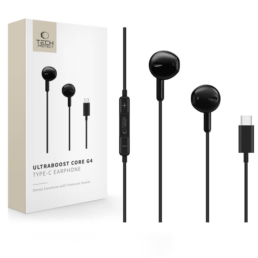 Tech-Protect Ultraboost Core G4 USB-C-hovedtelefoner med ledning – Sort