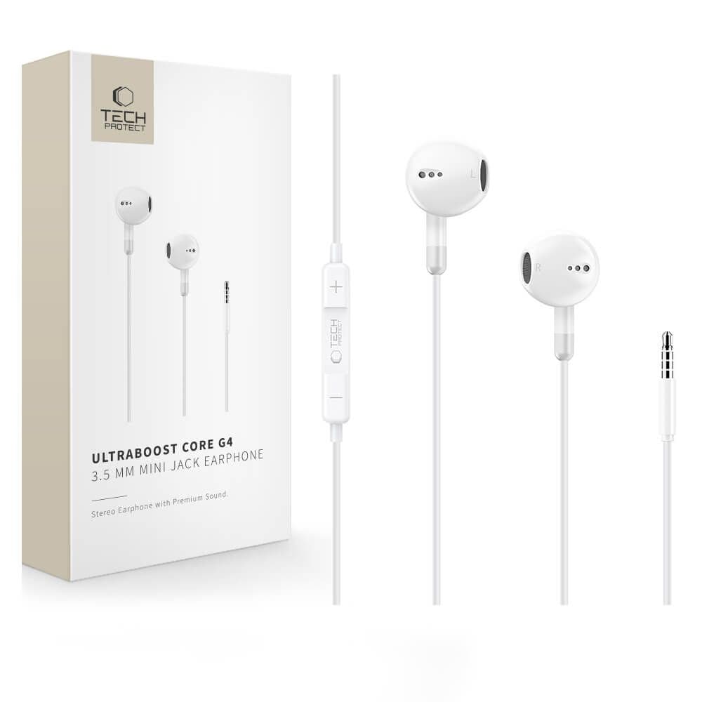 Tech-Protect Ultraboost Core G4 Mini-jack-hovedtelefoner med ledning – hvid
