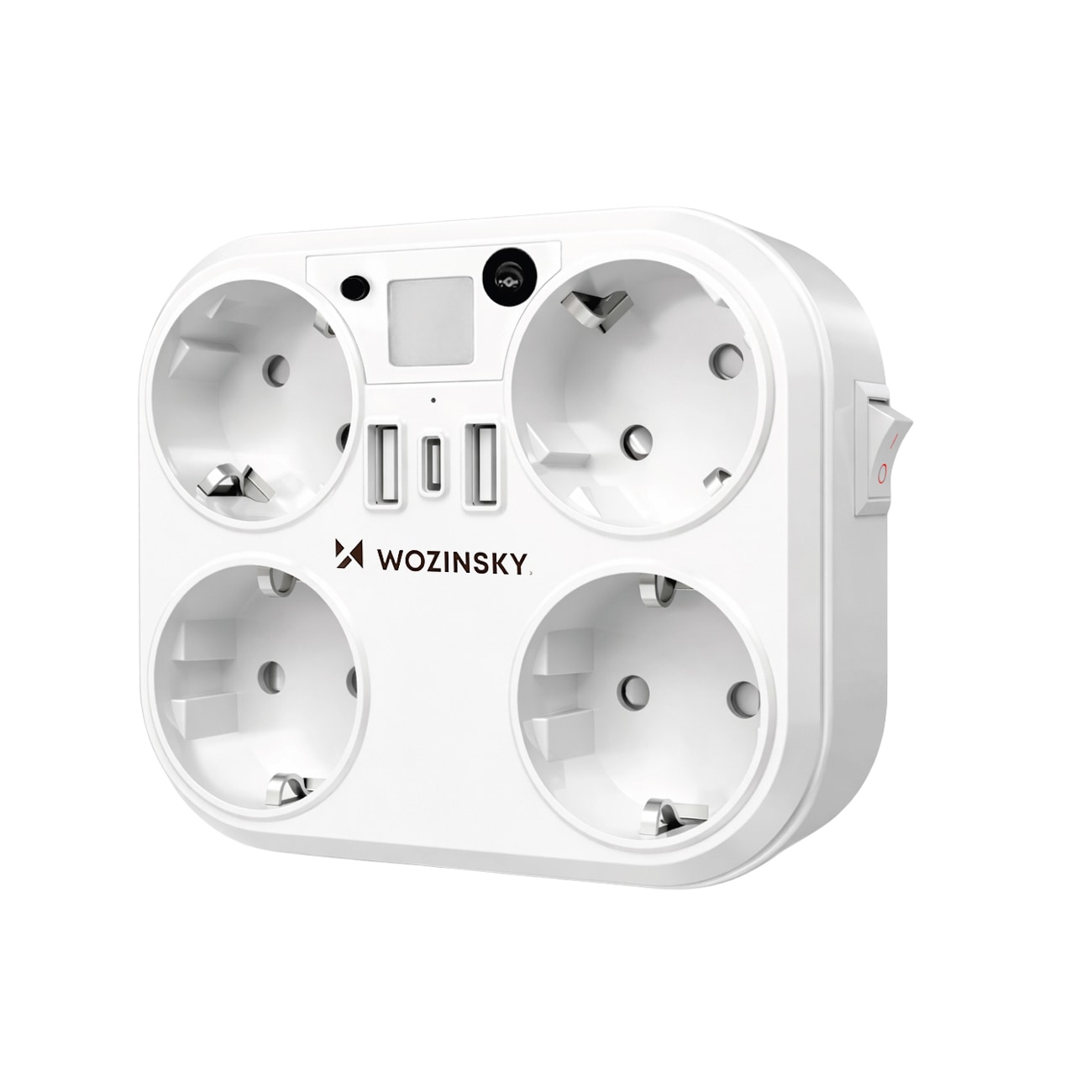 Wozinsky WRS-2B 4x vekselstrøm, 2x USB-A, 2x USB-C, 4000 W netværksfordeler med lampe – hvid
