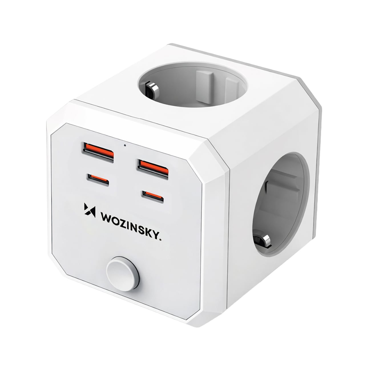 Wozinsky WKZ-4B Power Cube 3x vekselstrøm, 2x USB-A, 2x USB-C PD 20 W, 4000 W – hvid