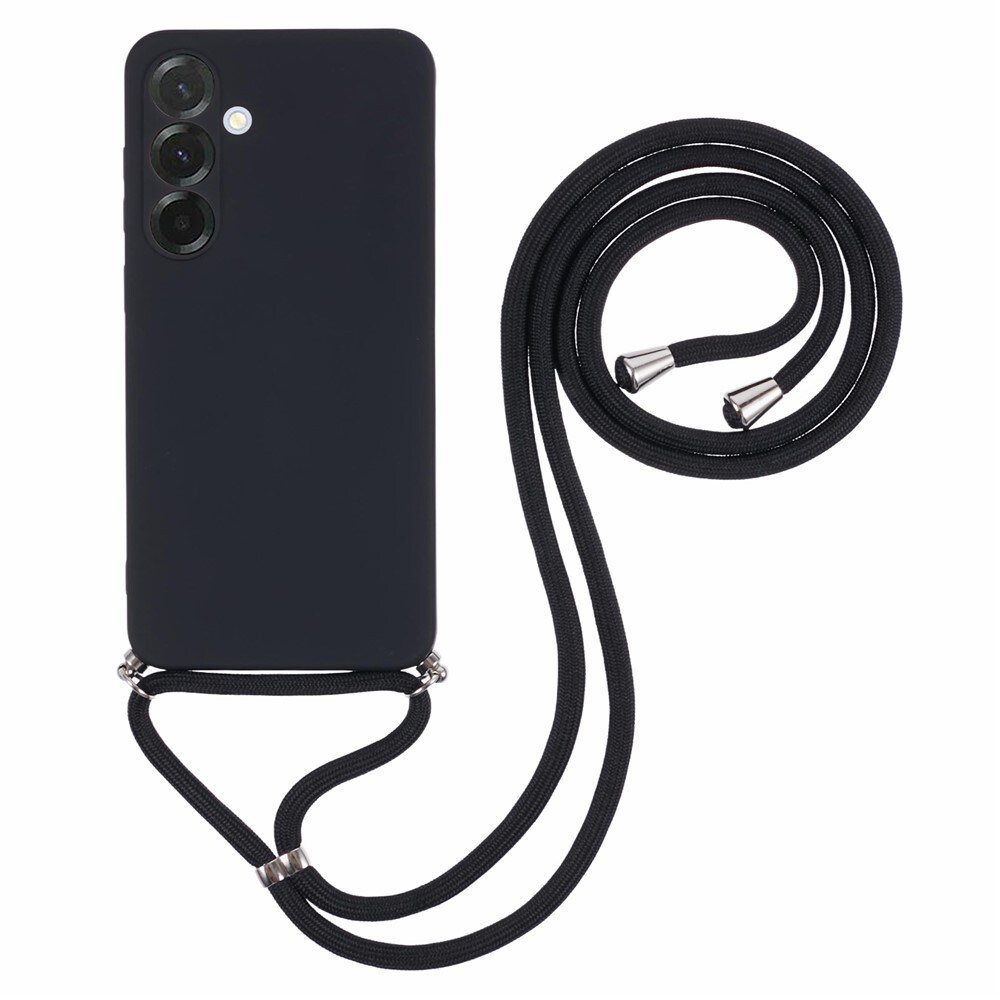 Samsung Galaxy A17 5G / A17 4G-etui med fiberforing og skulderrem – sort