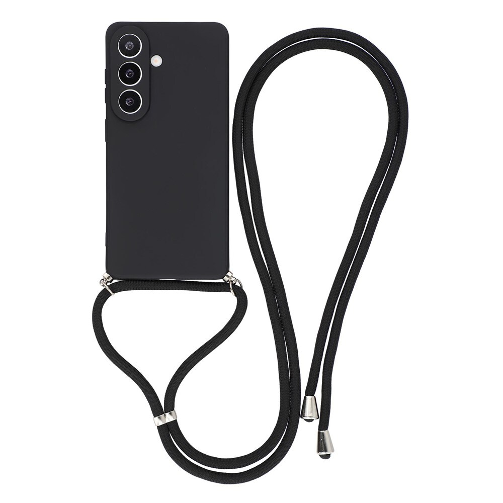 Samsung Galaxy S26-etui med fiberforing og skulderrem – sort
