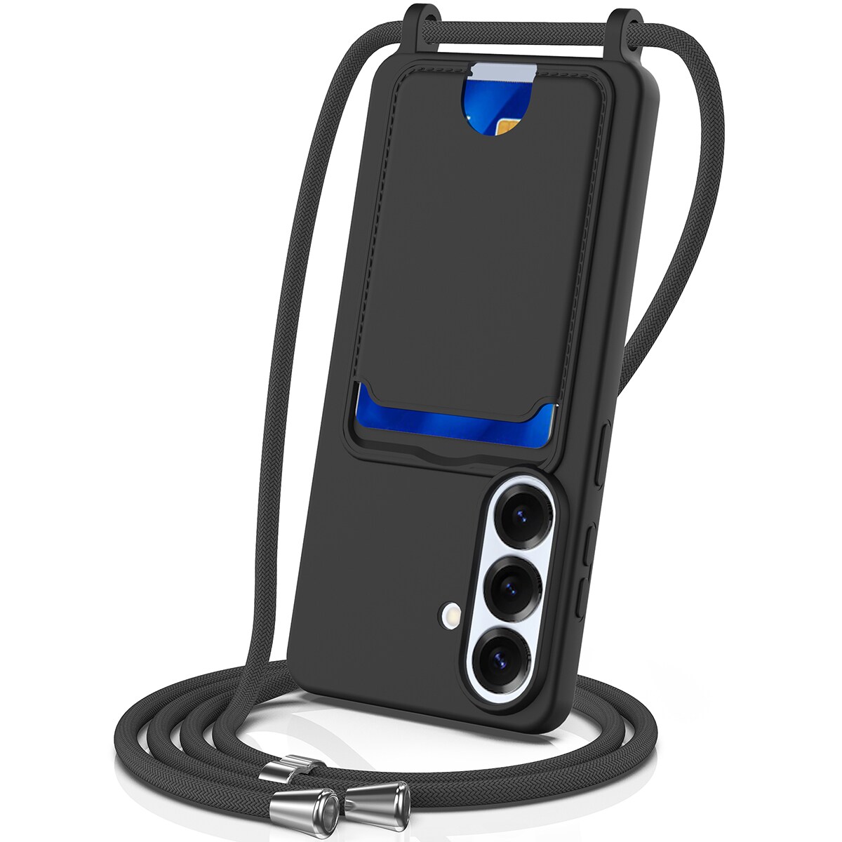 Samsung Galaxy S26 TPU-etui med kortholder og skulderrem – sort