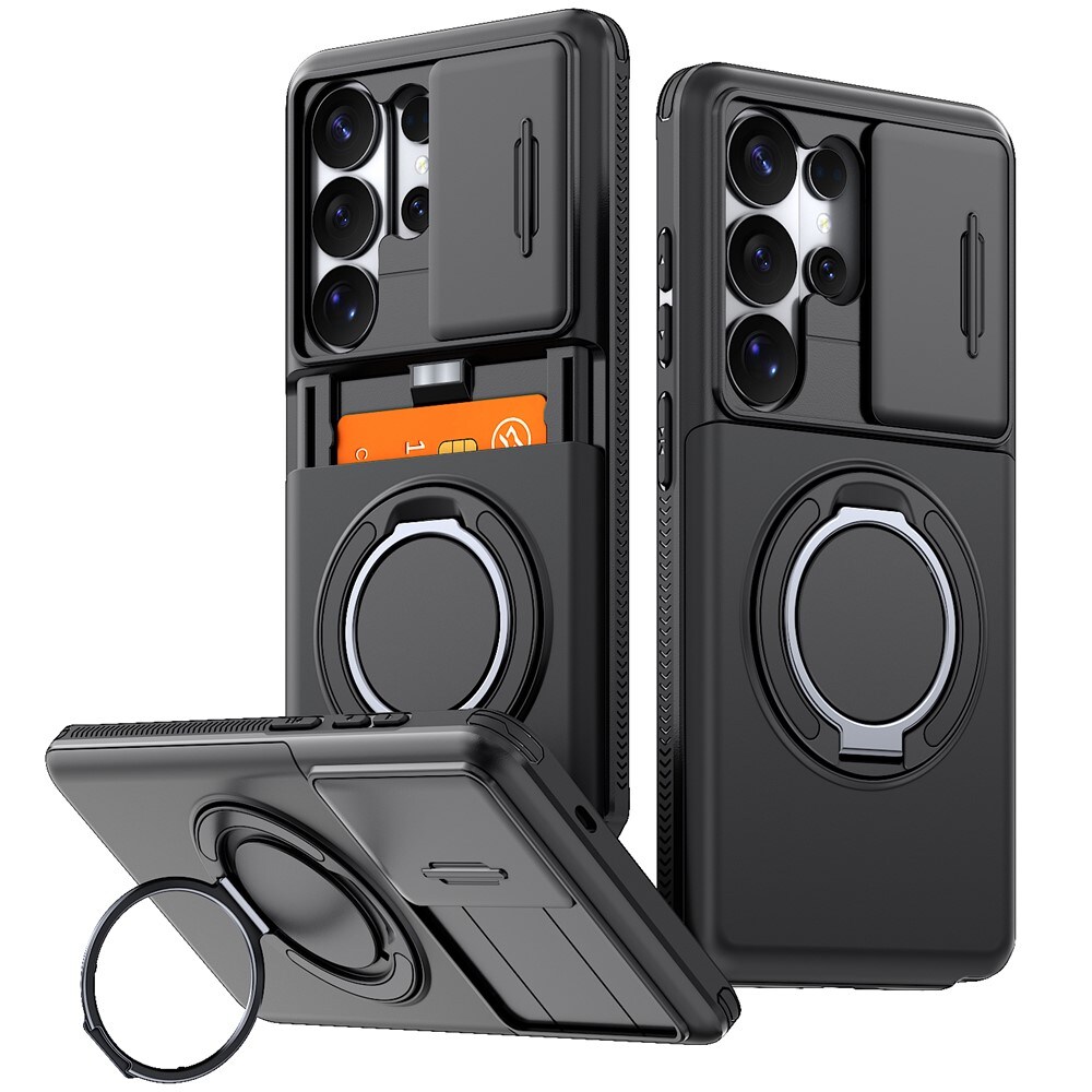 Samsung Galaxy S26 Ultra magnetisk etui med 360° metalring og kamerabeskyttelse – sort