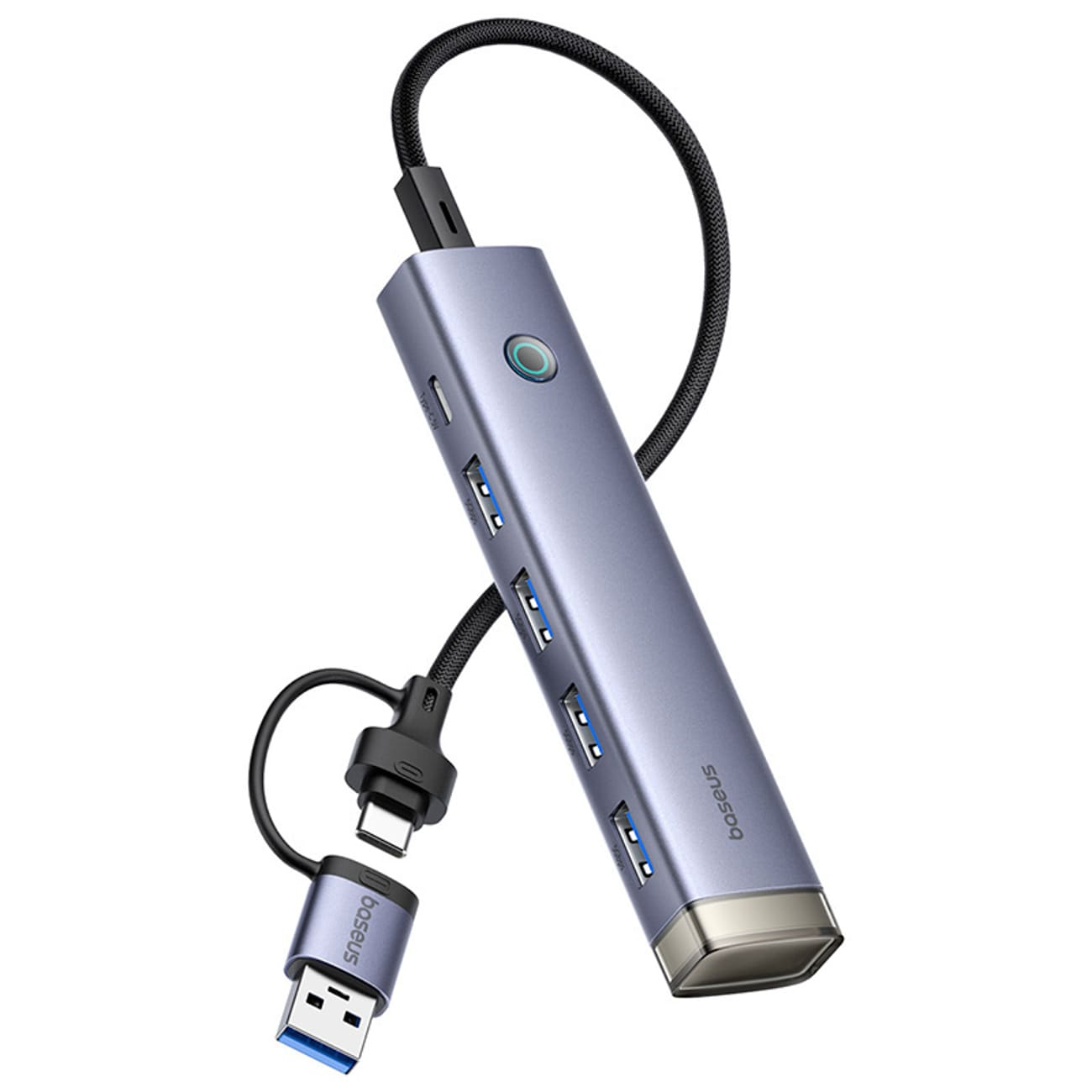 Baseus UltraJoy-serien USB-A/USB-C-hub med 4 x USB-A 3.0 og 1 x USB-C 5 V – grå