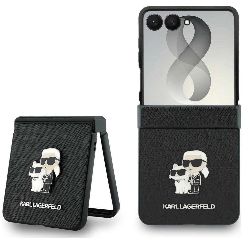 Karl Lagerfeld Karl&Choupette Saffiano-etui med nåle til Samsung Galaxy Z Flip 8 – Sort