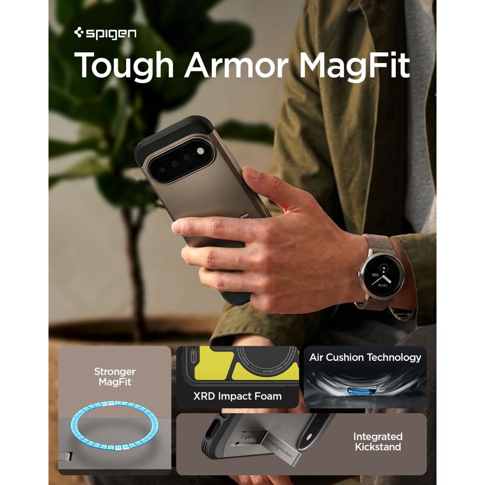 Spigen Tough Armor Mag MagSafe-etui til Google Pixel 11 Pro XL – mørkegrå