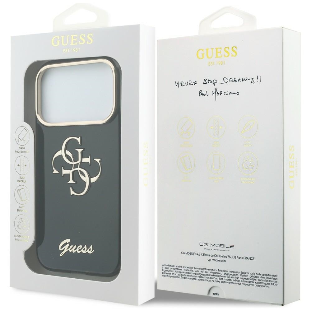 Guess IML 4G Script metaletui til iPhone 17 Pro / 18 Pro – Sort