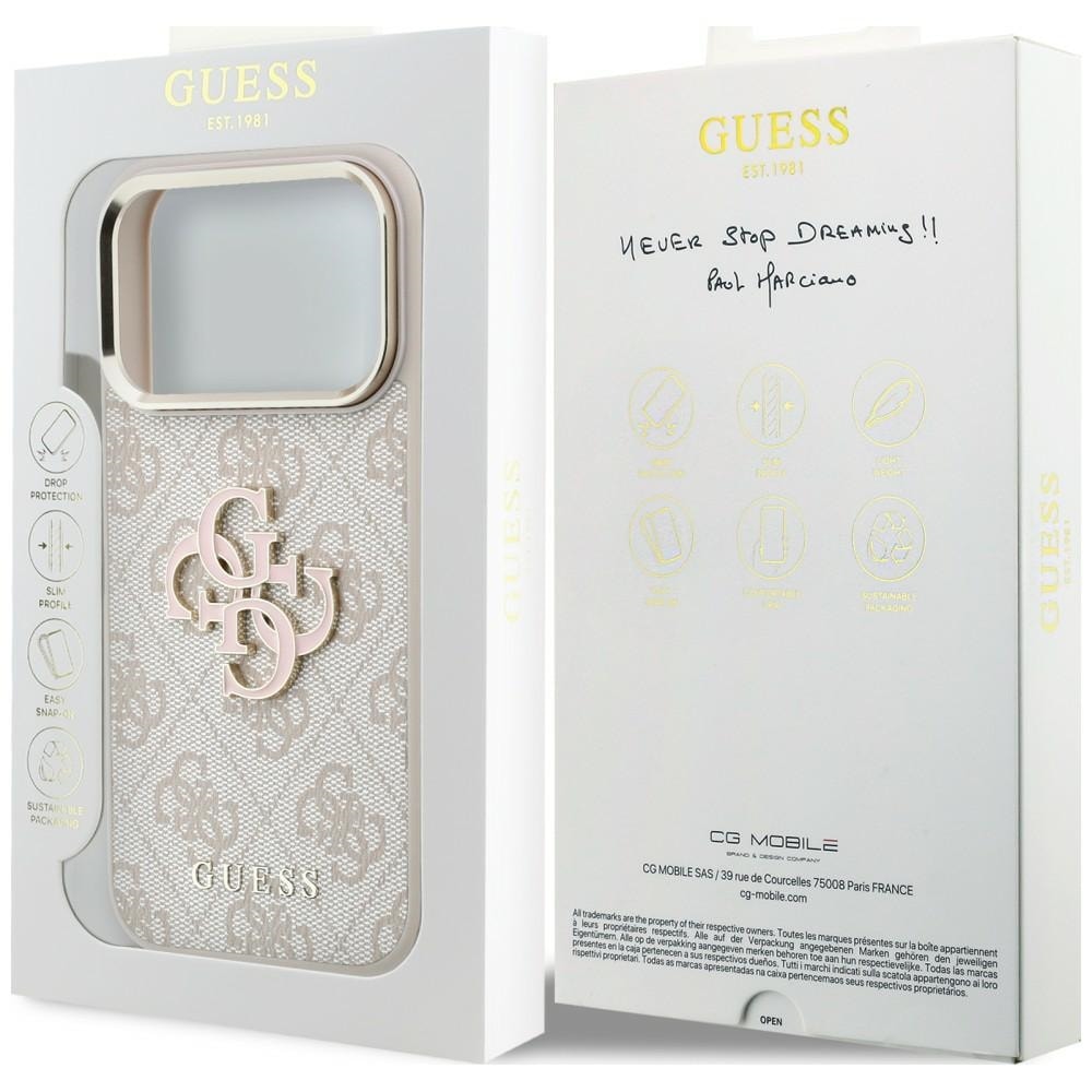 Guess 4G & Big Resin-logo-etui til iPhone 17 Pro / 18 Pro – lyserød