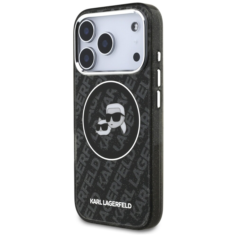 Karl Lagerfeld IML Glitter Karl & Choupette-hoveder-logo MagSafe-etui til iPhone 17 Pro – Sort