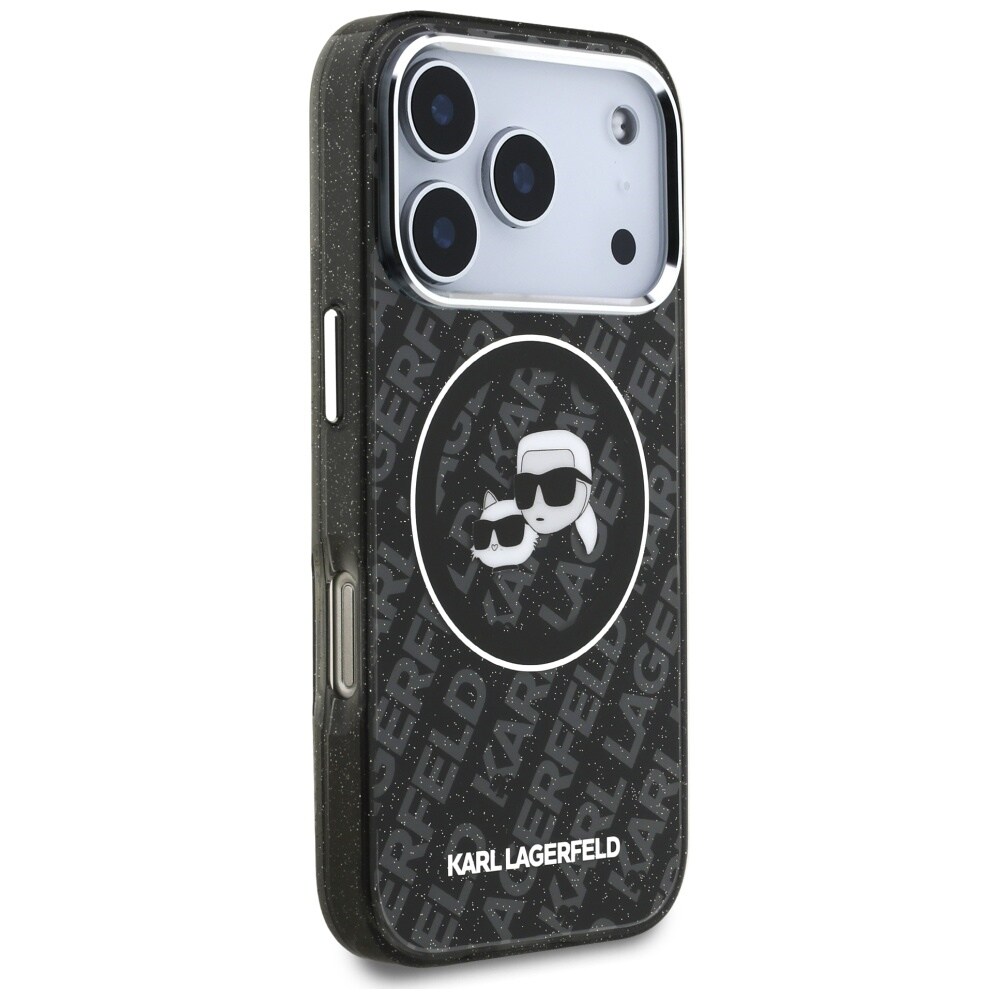 Karl Lagerfeld IML Glitter Karl & Choupette-hoveder-logo MagSafe-etui til iPhone 17 Pro – Sort