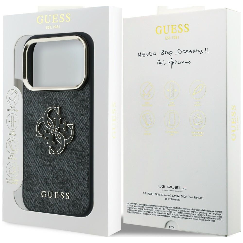 Guess 4G & Big Resin-logo-etui til iPhone 17 Pro Max / 18 Pro Max – Sort