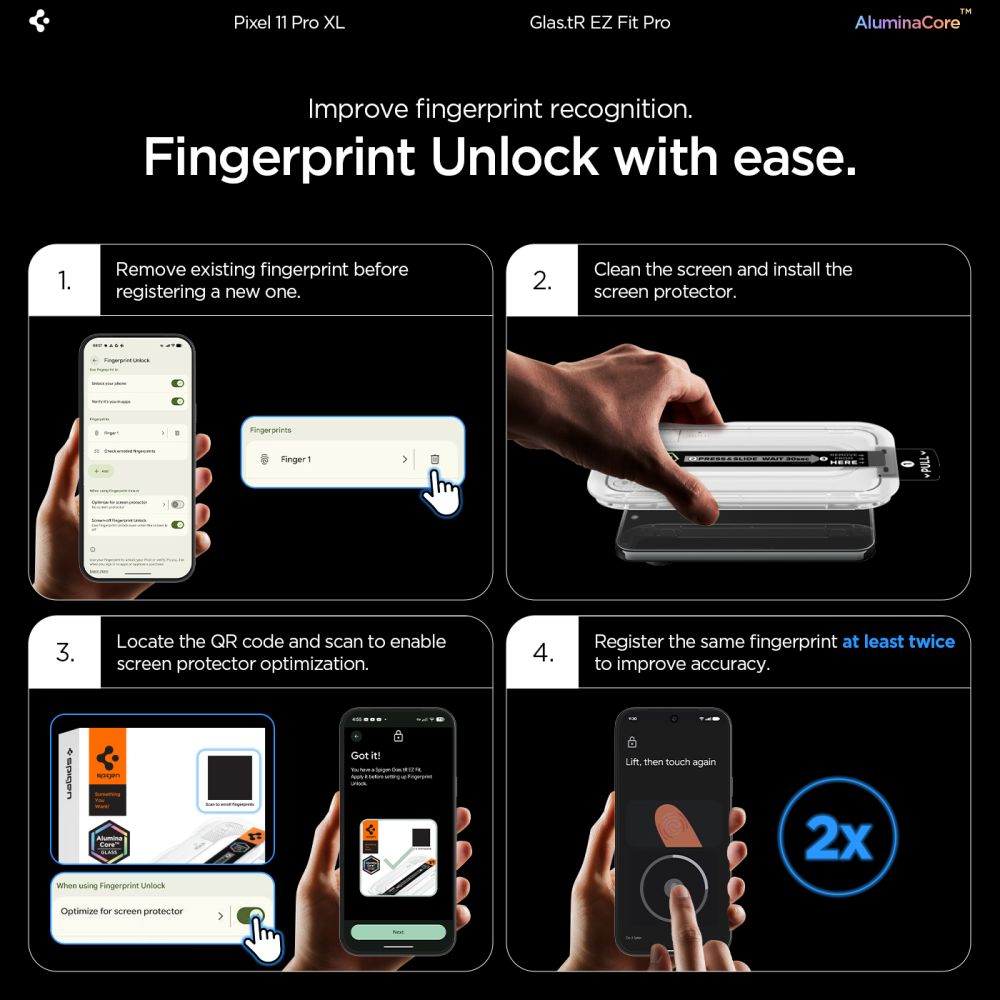 Spigen Glas.tR EZ Fit Pro 2-pak med skærmbeskyttelse af hærdet glas til Google Pixel 11 Pro XL