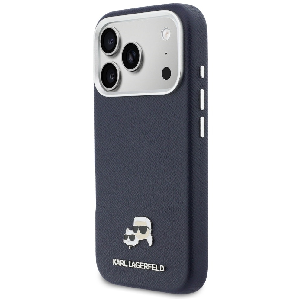 Karl Lagerfeld Karl & Choupette-hovednåle Saffiano MagSafe-etui til iPhone 17 Pro – Blå