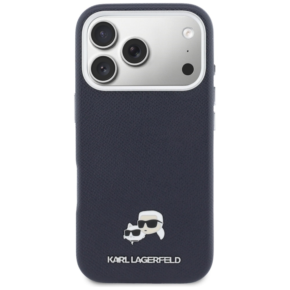 Karl Lagerfeld Karl & Choupette-hovednåle Saffiano MagSafe-etui til iPhone 17 Pro – Blå
