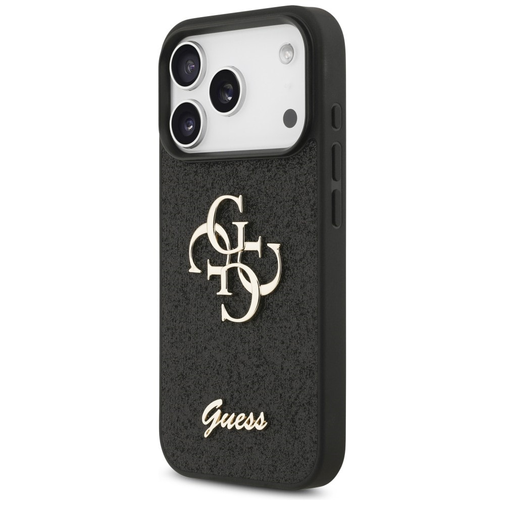 Guess Fixed Glitter Big 4G-etui til iPhone 17 Pro / 18 Pro – Sort