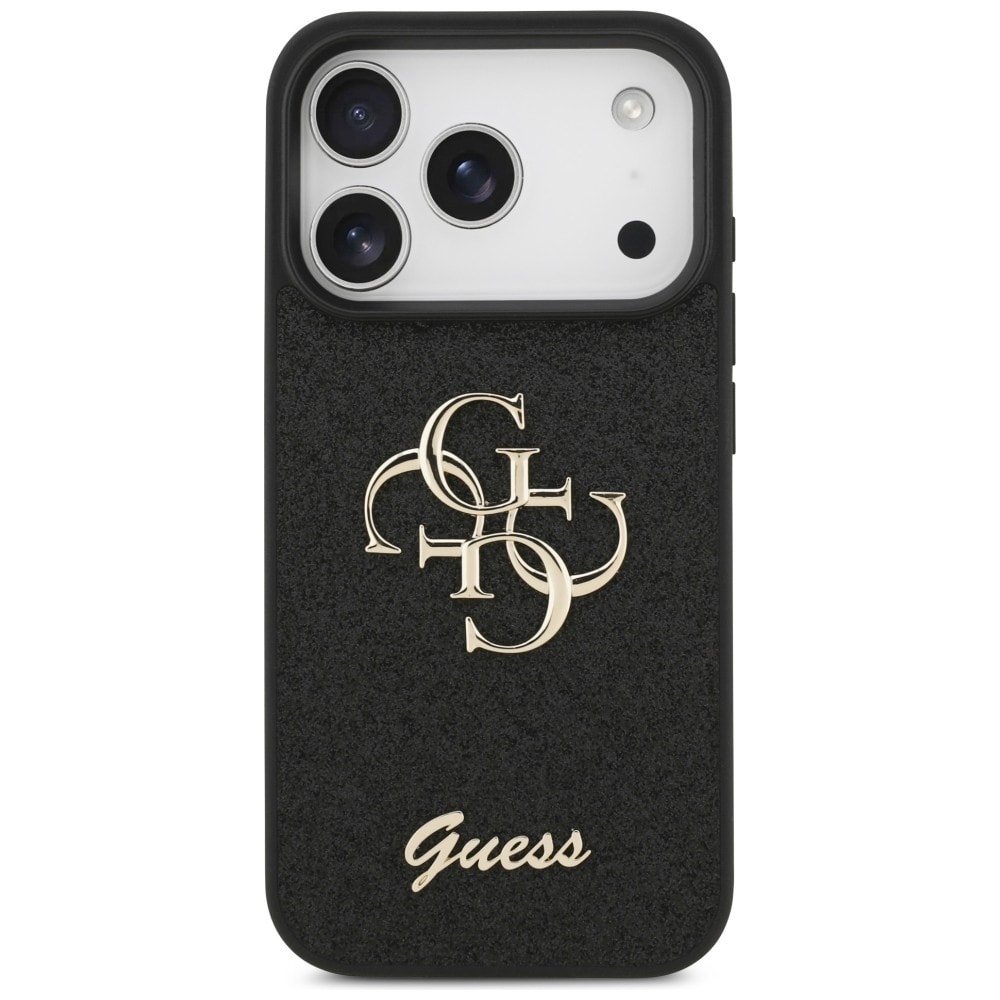 Guess Fixed Glitter Big 4G-etui til iPhone 17 Pro / 18 Pro – Sort