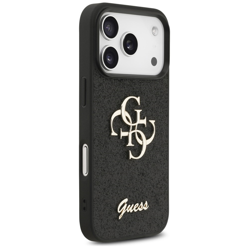 Guess Fixed Glitter Big 4G-etui til iPhone 17 Pro / 18 Pro – Sort
