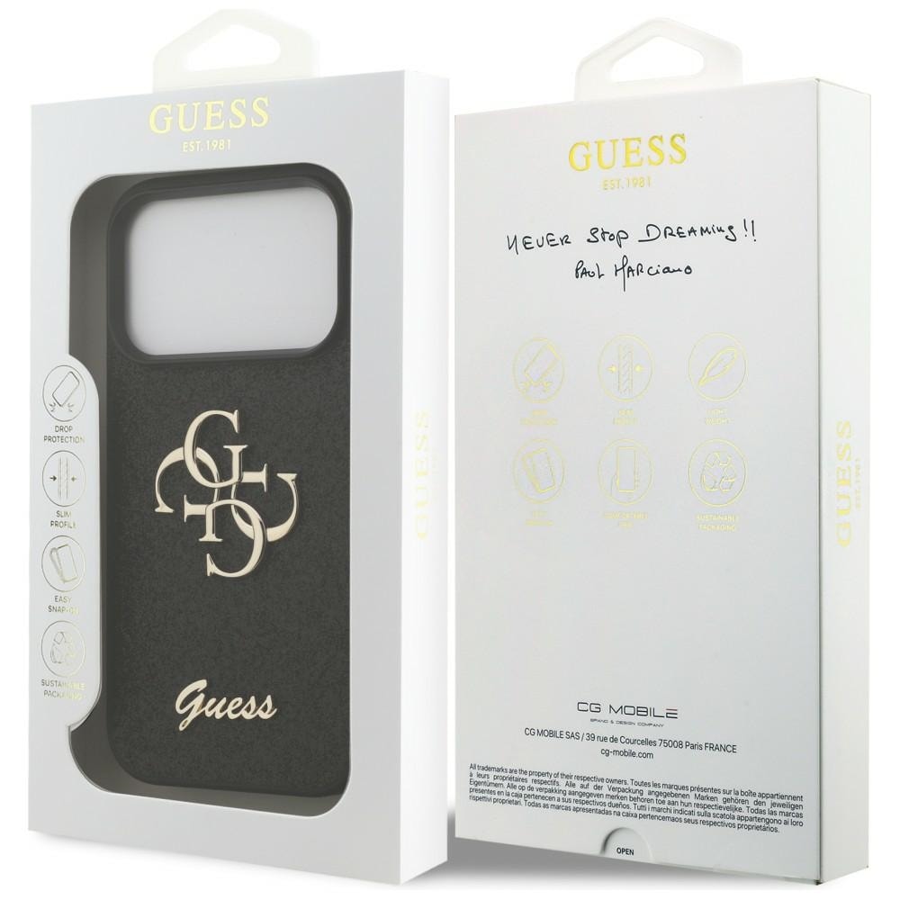 Guess Fixed Glitter Big 4G-etui til iPhone 17 Pro / 18 Pro – Sort