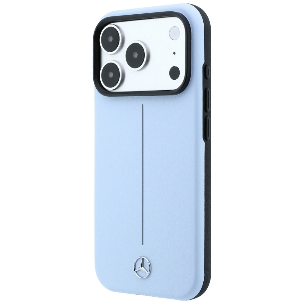 Mercedes Iconic Line læderetui m. delvis omslutning, MagSafe til iPhone 18/17 Pro Max – Blå