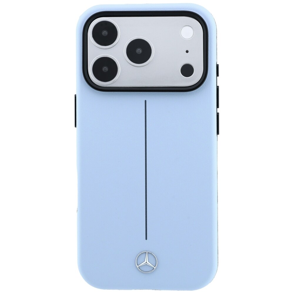 Mercedes Iconic Line læderetui m. delvis omslutning, MagSafe til iPhone 18/17 Pro Max – Blå