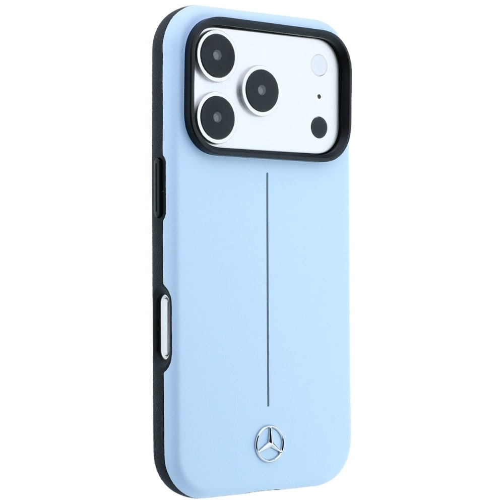 Mercedes Iconic Line læderetui m. delvis omslutning, MagSafe til iPhone 18/17 Pro Max – Blå