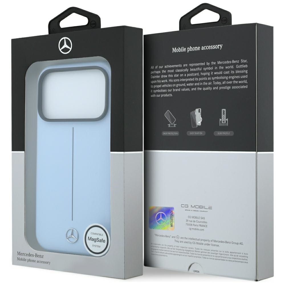 Mercedes Iconic Line læderetui m. delvis omslutning, MagSafe til iPhone 18/17 Pro Max – Blå